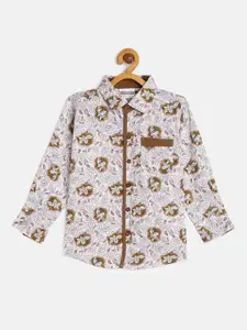 TONYBOY Boys Khaki Premium Regular Fit Floral Printed Pure Cotton Casual Shirt