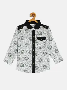TONYBOY Boys Sea Green Floral Printed Premium Regular Fit Pure Cotton Casual Shirt