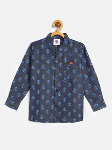 TONYBOY Boys Blue Premium Printed Pure Cotton Casual Shirt