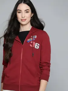 Harvard Women Maroon Printed Hooded Sweatshirt