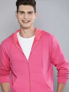 Mast & Harbour Men Pink Solid Hooded Sweatshirt