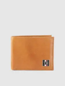 Tommy Hilfiger Men Tan Brown Solid Leather Two Fold Wallet