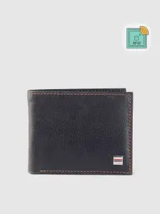 Tommy Hilfiger Men Navy Blue Solid Leather Two Fold Wallet with RFID