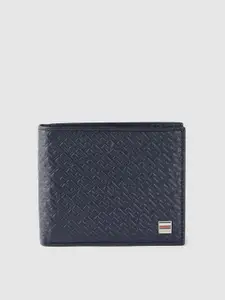 Tommy Hilfiger Men Navy Blue Embossed Textured Leather Two Fold Wallet