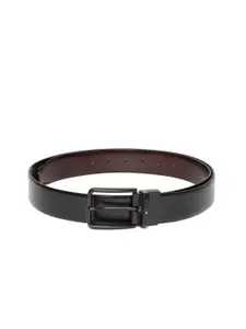 Tommy Hilfiger Men Black & Coffee Brown Textured Leather Reversible Formal Belt