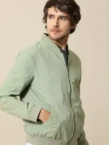 Mr Bowerbird Men Green Solid Tailored Fit Bomber Jacket