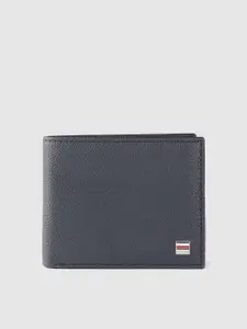 Tommy Hilfiger Men Navy Blue Solid Leather Two Fold Wallet
