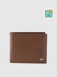 Tommy Hilfiger Men Brown Tropical Print Leather Two Fold Wallet with RFID