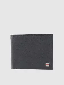 Tommy Hilfiger Men Navy Blue Solid Leather Two Fold Wallet