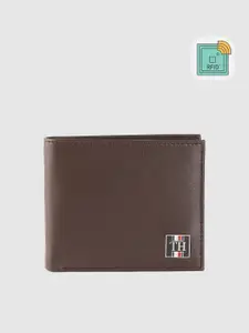 Tommy Hilfiger Men Coffee Brown Solid Leather Two Fold Wallet with RFID