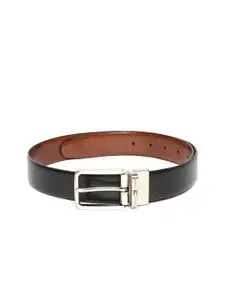 Tommy Hilfiger Men Black & Tan Brown Textured Leather Reversible Formal Belt
