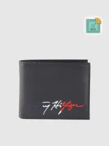 Tommy Hilfiger Men Navy Brand Logo Embroidered Detail Leather Two Fold Wallet with RFID