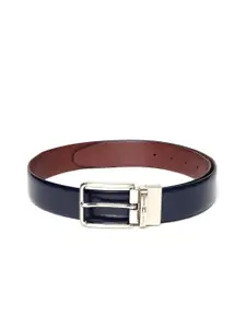 Tommy Hilfiger Men Navy Blue & Burgundy Textured Leather Reversible Formal Belt