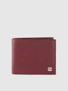 Tommy Hilfiger Men Burgundy Solid Leather Two Fold Wallet
