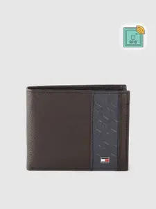Tommy Hilfiger Men Black & Navy Blue Solid Leather Two Fold Wallet with RFID