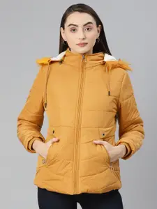 Foreign Culture By Fort Collins Women Mustard Yellow Parka Jacket with Detachable Hood