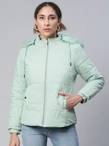 Foreign Culture By Fort Collins Women Blue Solid Parka Jacket with Detachable Hood