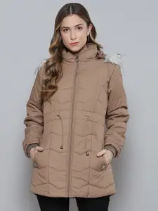 Foreign Culture By Fort Collins Women Beige Solid Parka Jacket with Detachable Hood