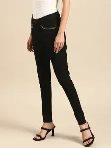 all about you Women Black Skinny Fit Embellished Stretchable Jeans