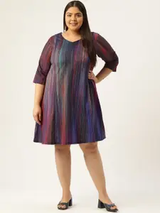 Amydus Plus Size Multicoloured Striped A-Line Dress