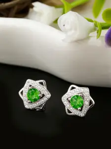 GIVA 925 Sterling Silver Rhodium Plated Emerald Green Star Earrings