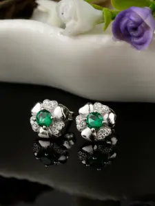 GIVA 925 Sterling Silver Rhodium Plated Dark Green Flower Earrings