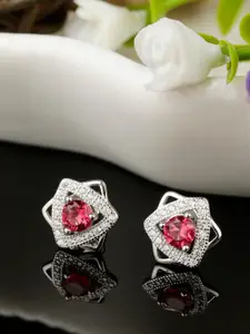 GIVA 925 Sterling Silver Rhodium Plated Pop Pink Star Earrings