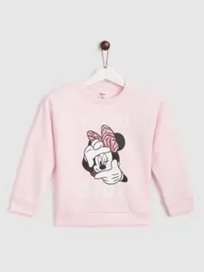 YK Disney YK Disney Girls Peach-Coloured & White Minnie Mouse Print Sweatshirt