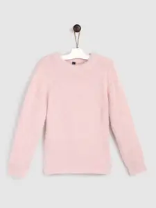 YK Girls Peach-Coloured Fuzzy Pullover