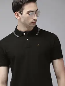 Arrow Sport Men Black Solid Polo Collar Pure Cotton T-shirt