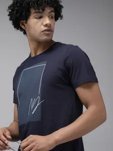 Arrow Sport Men Blue  White Printed Casual Pure Cotton T-shirt