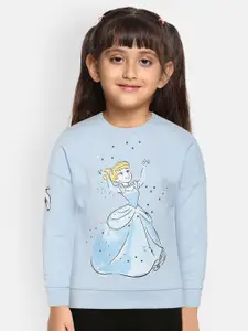 YK Disney Girls Blue & White Cinderella Print Pullover Sweatshirt