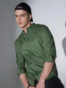 Hubberholme Men Green Slim Fit Solid Twill Weave Casual Shirt