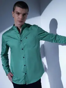 Hubberholme Men Olive Green Slim Fit Solid Twill Weave Casual Shirt