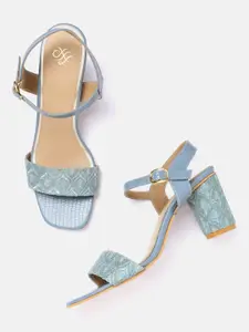 House of Pataudi Women Blue Embroidered Handcrafted Block Heels