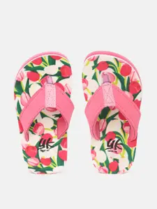 YK Girls Pink & Green Printed Thong Flip-Flops