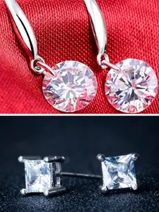 OOMPH Set of 2 Silver Contemporary Drop Earrings