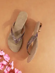 Mochi Women Gold Embellished Open Toe Flats