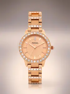 Fossil Women Rose Gold-Toned Studded Dial Watch ES3020