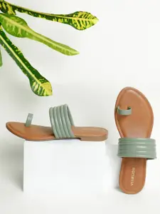 Vishudh Women Olive Green One-Toe Flats