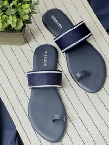 Vishudh Women Navy Blue One-Toe Flats