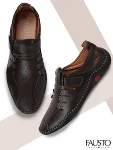 FAUSTO Men Brown & Black PU Shoe-Style Sandals