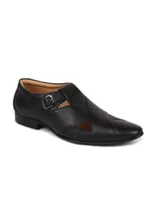 FAUSTO Men Black Leather Shoe-Style Sandals