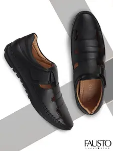 FAUSTO Men Black Leather Fisherman Sandals