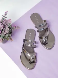 Vishudh Women Metallic Printed One Toe Flats with Buckles