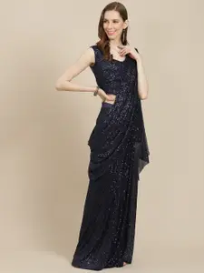 Grancy Navy Blue Sequinned Ready to Wear Saree
