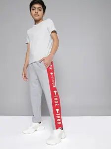 Kook N Keech Marvel Teens Boys Grey Melange & Red Printed Pure Cotton Track Pants