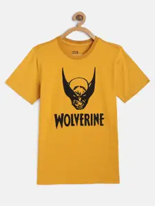 Kook N Keech Marvel Teens Boys Mustard Yellow Printed Wolverine Pure Cotton T-shirt