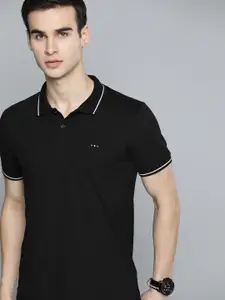 Harvard Men Black  Solid Polo Collar T-shirt