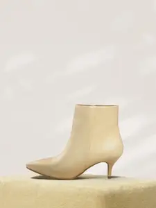 CORSICA Muted Gold-Toned Solid Mid-Top Kitten Heeled Boots